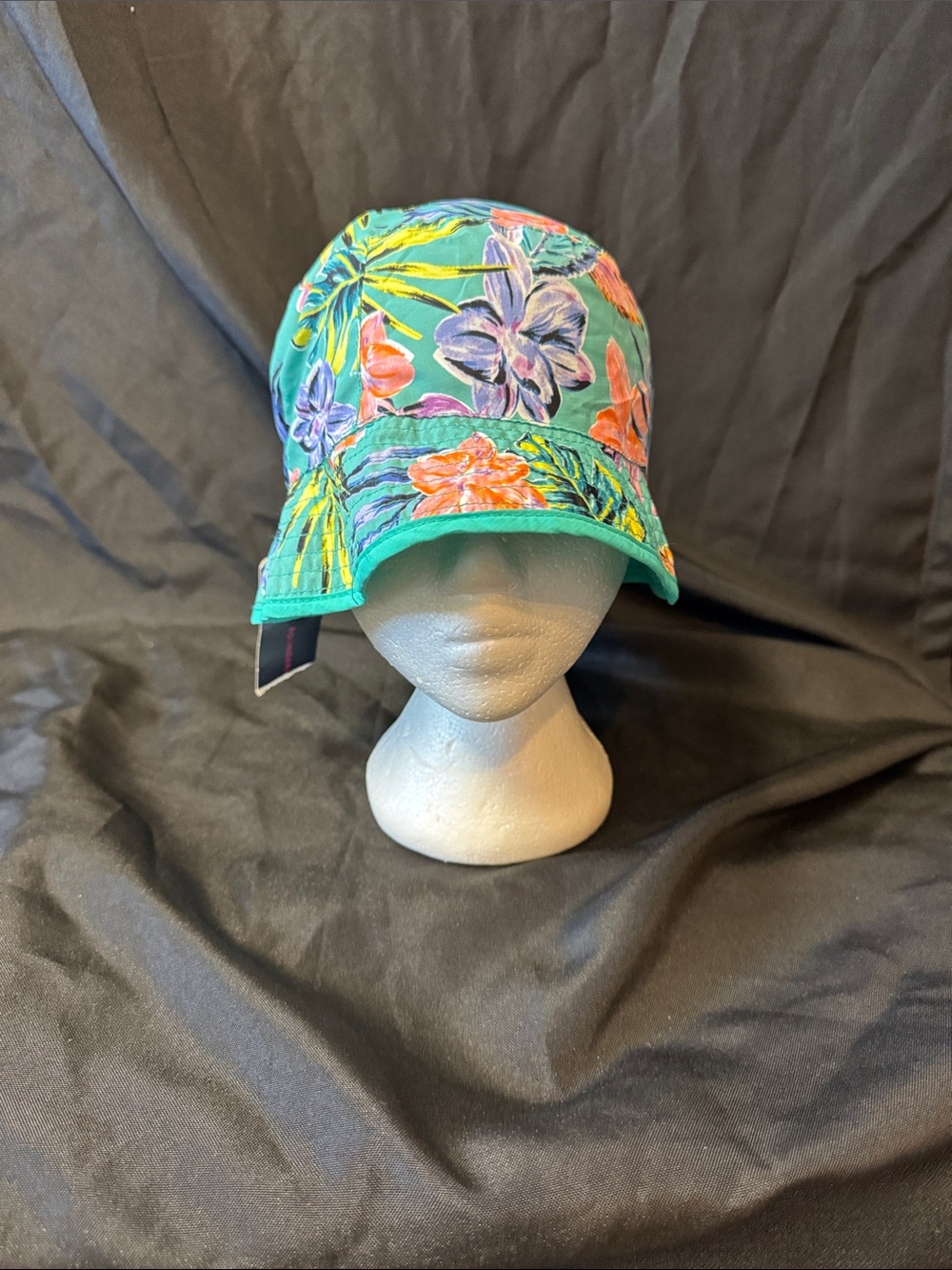 Reversible Floral Bucket Hat - Teal with Multicolor Flowers